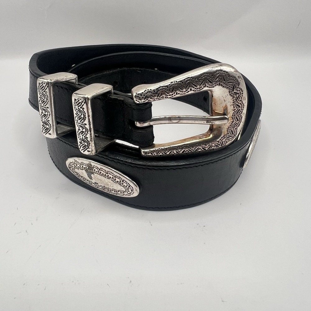 VTG  Bill Adler Studio Black Full Grain Leather Western 8-Concho Ranger Belt 36